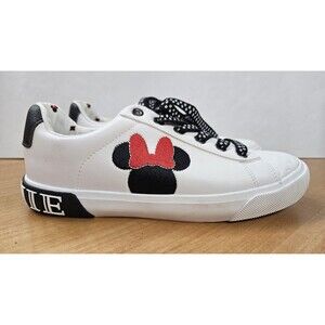 Disney Minnie Mouse Shoes Womens Size 6.5 White Black Embroidered Polka Dot